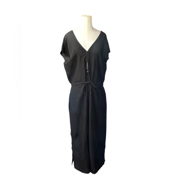 Cloth & Stone  S Linen Wide Leg Jumpsuit Cropped Black C6239-331-301 - Picture 2 of 8